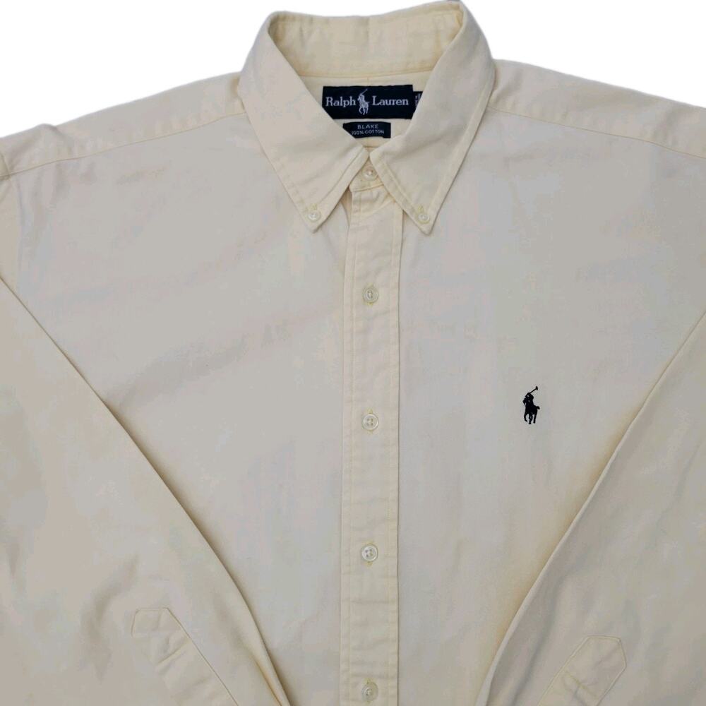 Ralph Lauren Button Down Shirt Mens L Yellow Blake 100% Cotton Long Sleeve Pony